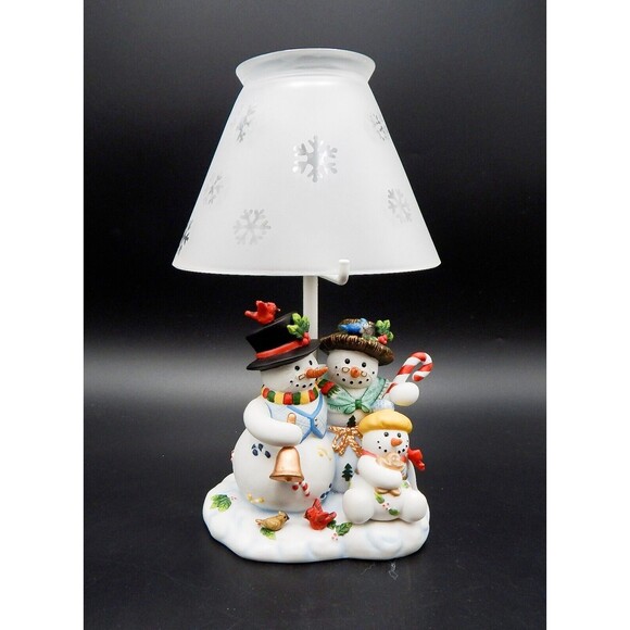 PartyLite Snowman Snowbell Family Tealight Lamp w/Snowflake P7866 Shade Holiday - Picture 1 of 12